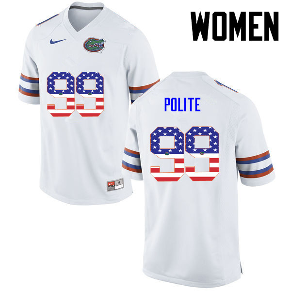Women Florida Gators #99 Jachai Polite College Football USA Flag Fashion Jerseys-White - Click Image to Close